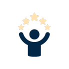 Abstract icon of a person with stars above their head symbolizing high satisfaction or excellent service.