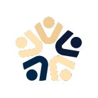Abstract icon showing four connected figures representing community or teamwork.