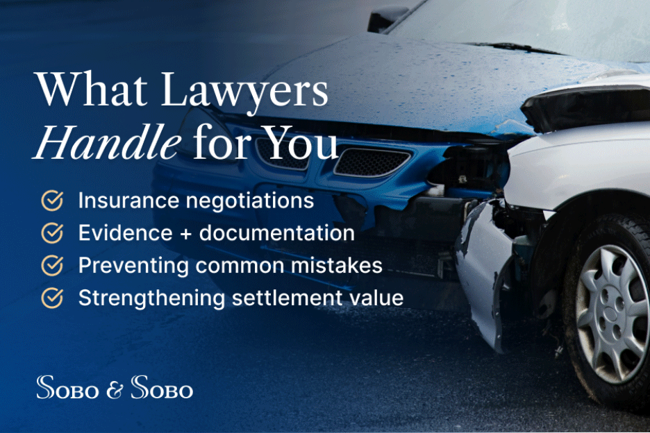 Damaged vehicles after a car accident illustrating how personal injury lawyers handle insurance and claims.