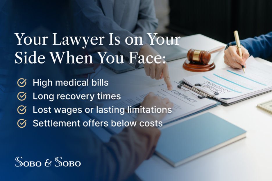Personal injury attorney advising a client about medical bills, lost wages, and settlement offers.