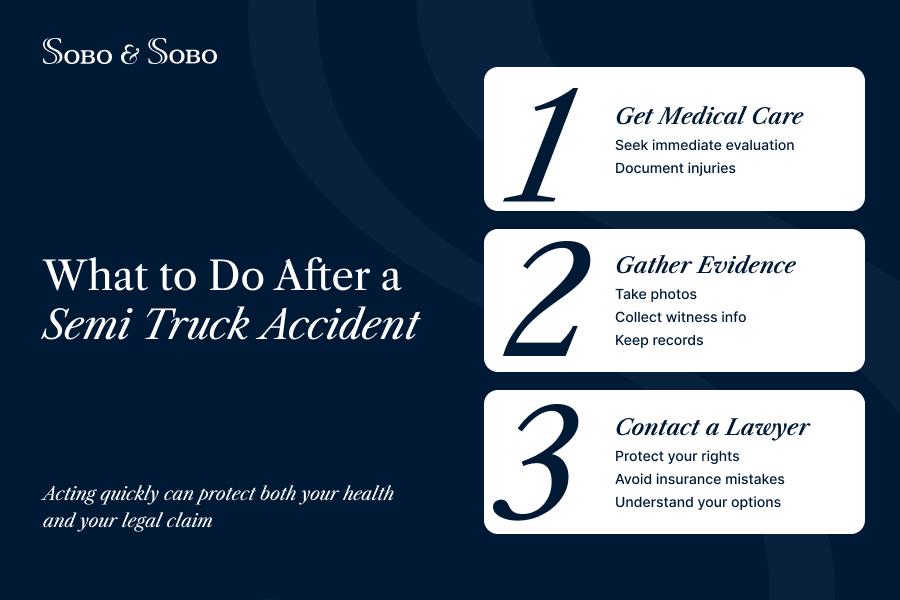 what to do after semi truck accident steps medical care evidence lawyer infographic