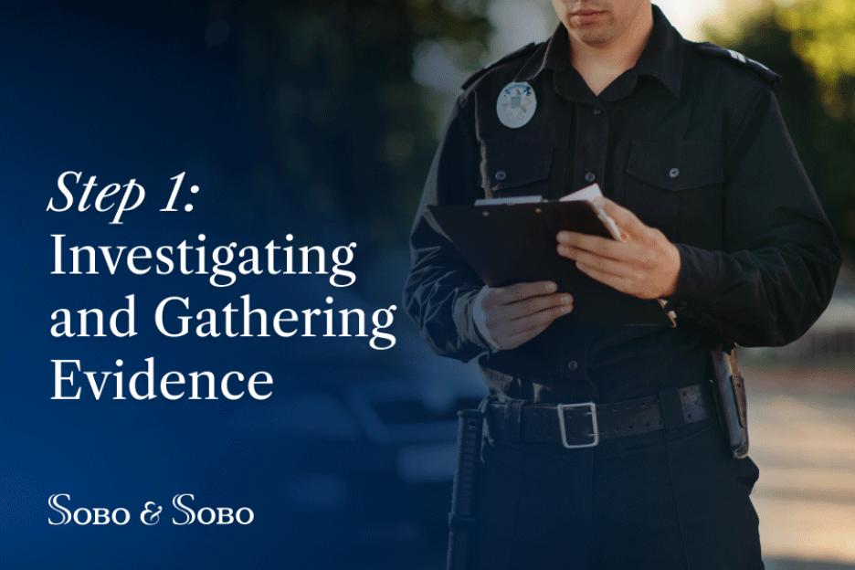 A police officer gathering evidence and statements