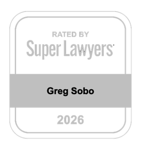 Super Lawyers recognition badge featuring attorney Greg Sobo for outstanding legal achievement.